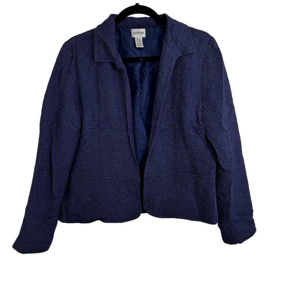 Chico's Purple Silk Blend Open Blazer Cardigan Textured Size 1 or U.S. Medium - Picture 1 of 8